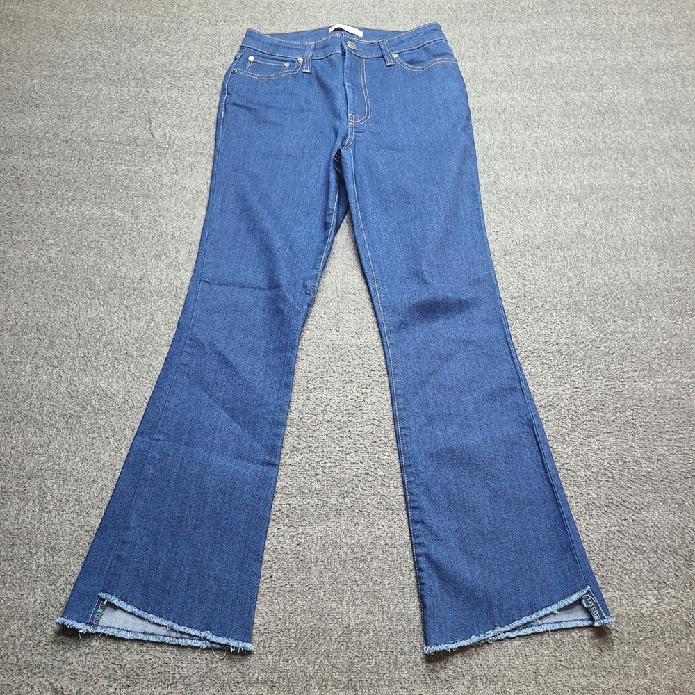 Nine West Kick Flare Jeans Womens 4 Blue Excellent Raw Hem High Rise Denim